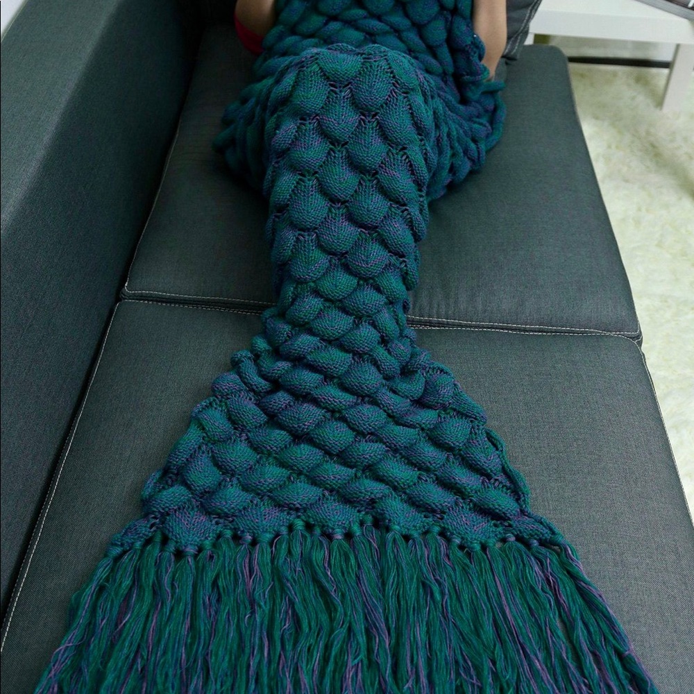 Turquoise and purple mermaid tale blanket
